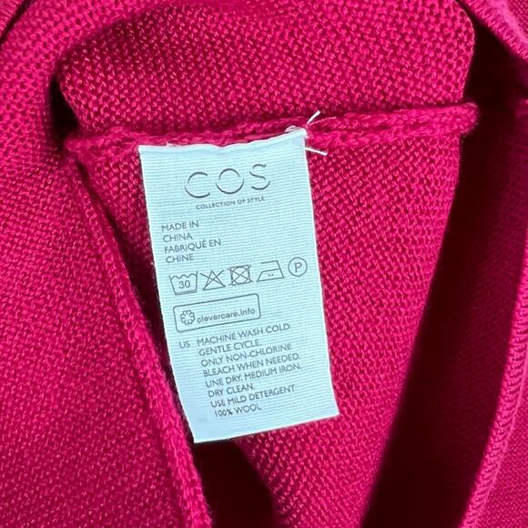 NEW Size XS COS A-Line Merino Jumper Knit Magenta Pink Pocket Pullover Sweater - Picture 6 of 9